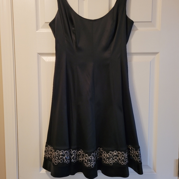 Stunning Nine West black satin A-line dress with gorgeous beaded hemline. - Picture 1 of 4
